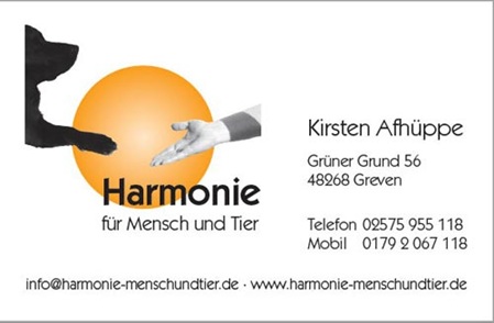 Visitenkarte von Tiertherapeutin Kirsten Afhüppe